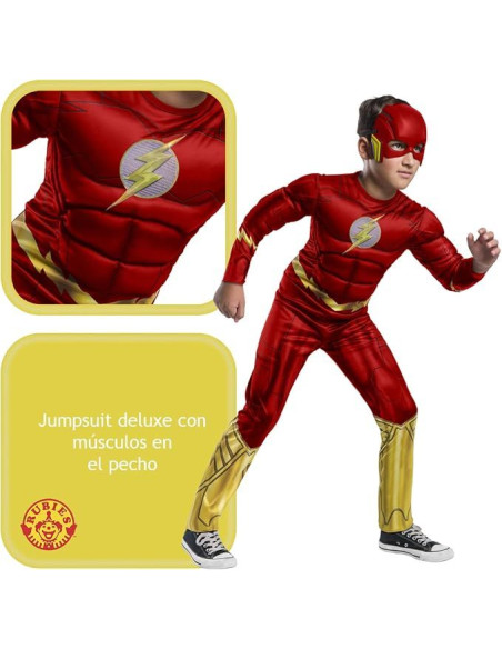 Disfraz Flash Black Line para niños talla 5 - 7 años, Jumpsuit con pecho musculoso y máscara