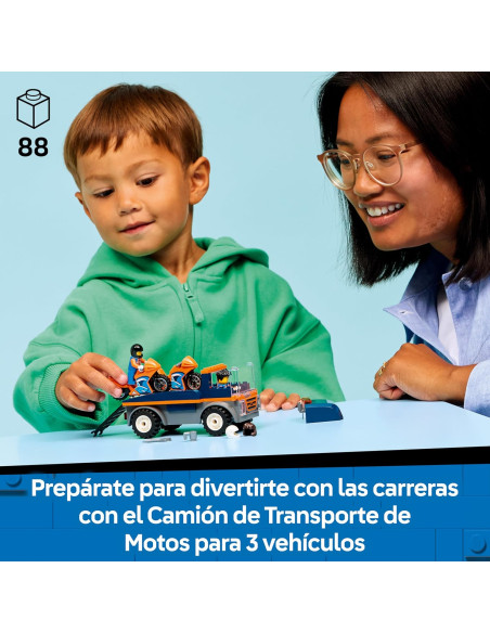 LEGO City Camión de Transporte de Motos - Juguete para la Motricidad Fina con Camión Plataforma