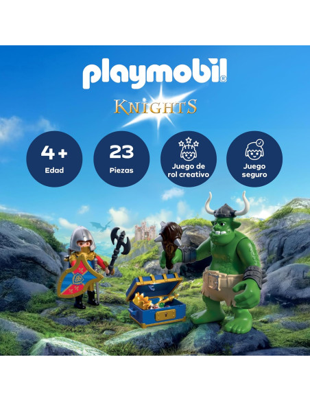 PLAYMOBIL 72116 Knights Caballeros | Troll con Tesoro de Caballero de león | Figura de trol