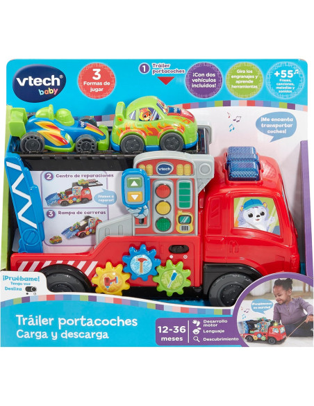 Baby Tráiler portacoches Carga y Descarga, Juguete de Arrastre, 2 Modos de Juego