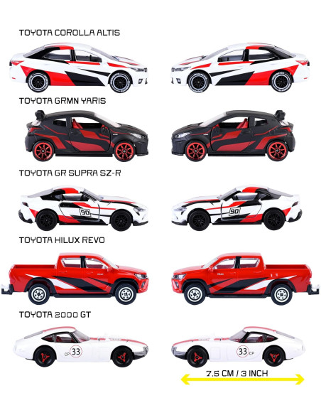 Majorette – Toyota Racing Giftpack, Set de 5 Coches Deportivos GR, de Metal a Escala 1:64