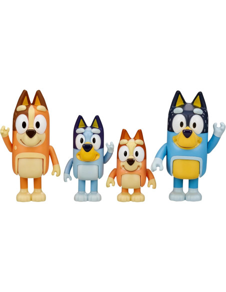 Bluey Pack de 4 Figuras Familia, Figuras de 6,3-7,6 cm
