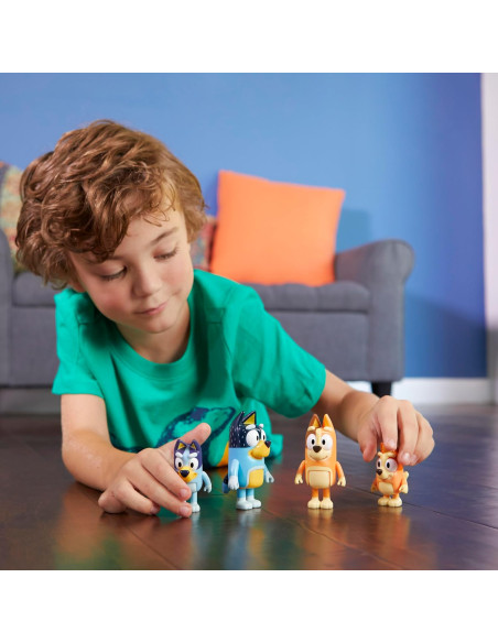 Bluey Pack de 4 Figuras Familia, Figuras de 6,3-7,6 cm