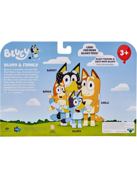 Bluey Pack de 4 Figuras Familia, Figuras de 6,3-7,6 cm