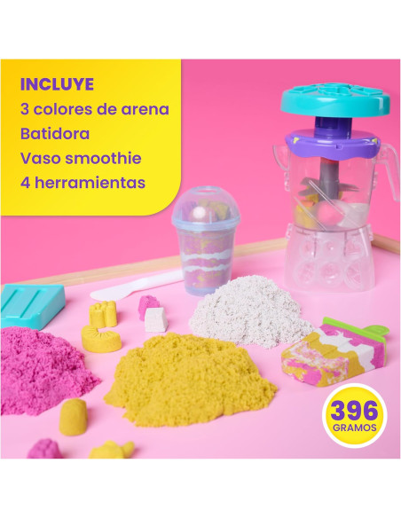 Kinetic Sand - Pack Batidora de Smoothies con 396 g de Arena Mágica + Molde de Polo y Herramientas