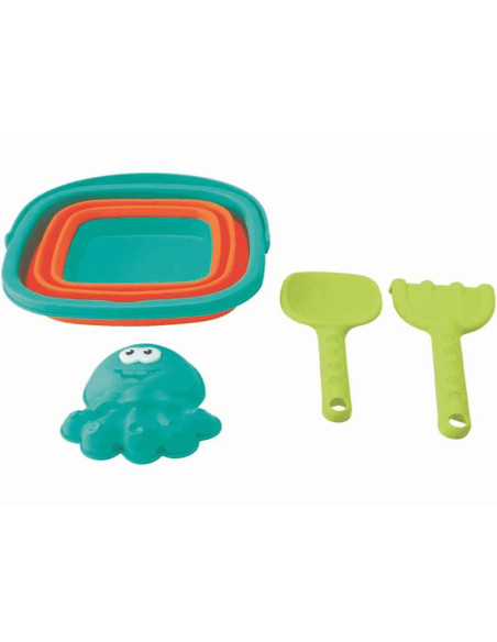 Cubo de playa plegable con accesorios – Set de arena compacto infantil surtido