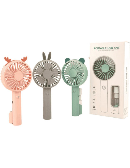 Ventilador portátil Animals con vaporizador – Mini ventilador USB infantil