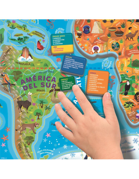 El Mundo Rompecabezas Magnético, Mapa Físico y Político con Juego de Observación, 110 Tarjetas