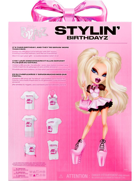 Bratz Stylin’ Birthdayz - Muñeca de Moda Cloe con Camiseta Talla XL Unisex