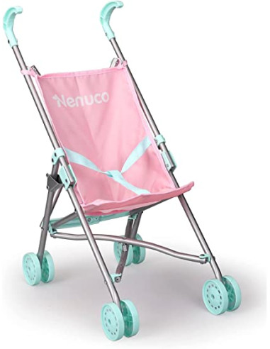 Nenuco - Sillita de metal, carrito de paseo de juguete de color rosa y azul metálica