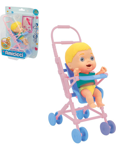 Amicicci - Cicciobello Stroller Single, Carrito de bebé de Paseo y Silla de Trona para la Comida