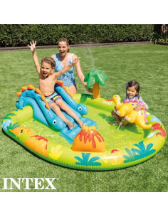 Centro de juegos dinosaurios hinchable tobogán y ducha 2