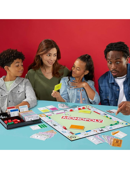 Monopoly Juego de Mesa clásico con Bandeja de Almacenamiento y peones Grandes