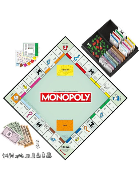 Monopoly Juego de Mesa clásico con Bandeja de Almacenamiento y peones Grandes