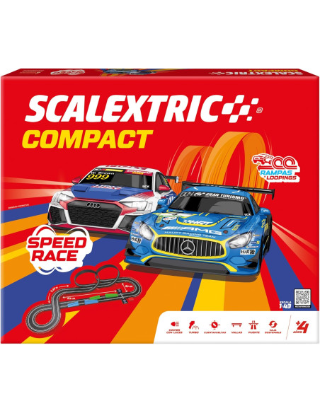 SCALEXTRIC - Circuito Compact - Pista de Carreras Completa - 2 Coches Incluidos - Escala 1:43