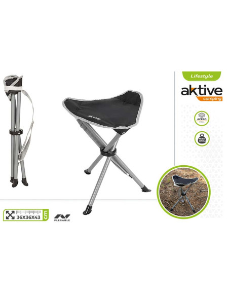 8412842631571Taburete Plegable de Camping Aktive Lifestyle con Estructura de Acero – 36 x 36 x 43 cm
