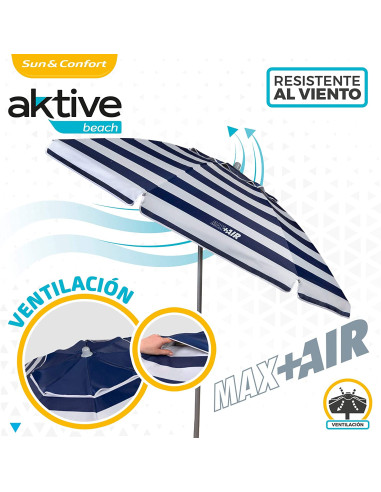 Sombrilla de playa grande, Ø200 cm, Con techo de ventilación, protección UV 50, mástil 28-32 mm