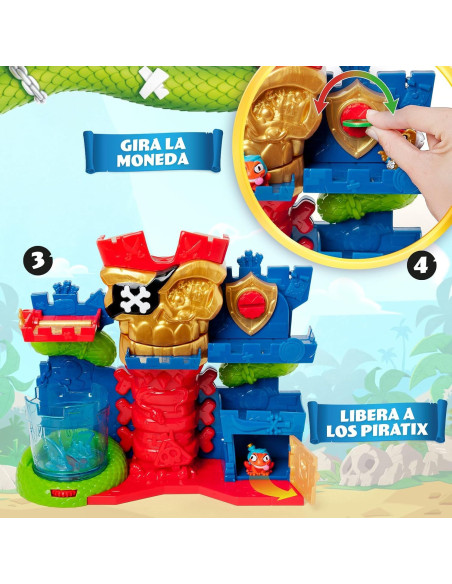 PIRATIX Skull Fortress–Fortaleza con Trampas Forma de Calavera. Revela el Personaje en la Piscina