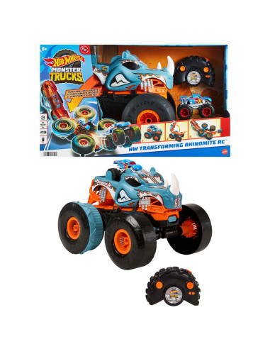 Hot Wheels Monster Trucks HW Transforming Rhinomite RC a escala 1:12 con camión de juguete Race Ace