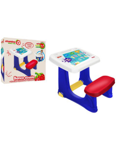 Pupitre escolar infantil con asiento integrado, azul y...