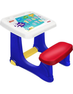 Pupitre escolar infantil con asiento integrado, azul y... 2