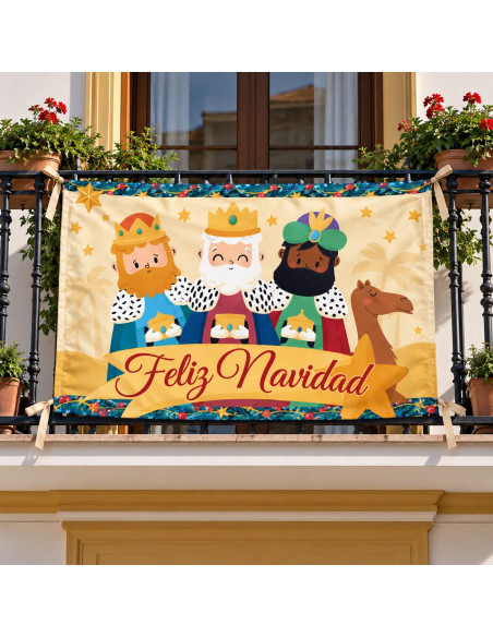 Balconera de Navidad Reyes Magos «Feliz Navidad» 100 x 70 cm