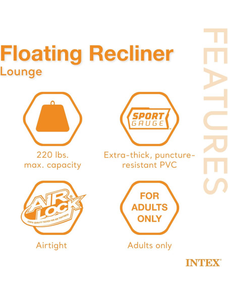 Sillón Hinchable reclinable flotante, 71 x 53 pulgadas