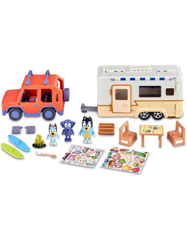 Bluey - Set Family Cruiser + Campervan, Playset Conjunto de Coche Familiar Caravana de Vacaciones