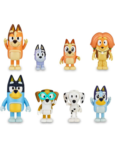 Bluey - Pack 8 Figuras Familia y Compañeros del Cole