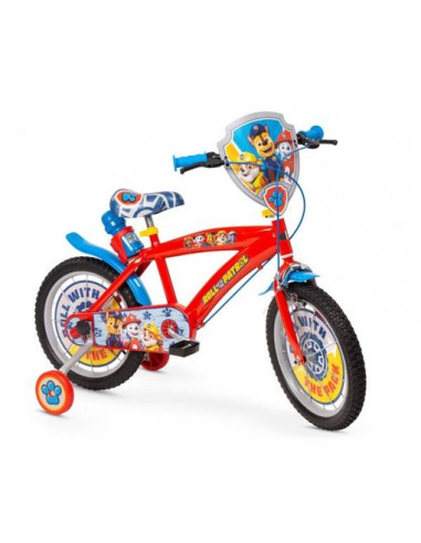 Bicicleta Infantil Paw Patrol 16 Pulgadas De 5 A 7 Años Color Rojo Con Ruedines, Botella Y Soporte