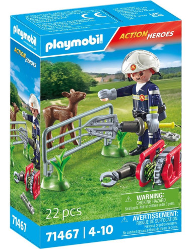 PLAYMOBIL 71467 Action Heroes Misión Bomberos: Rescate de Animal