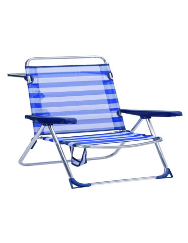 Silla Playa Alta Aluminio Respaldo Bajo Rayas Azul Y Blanca