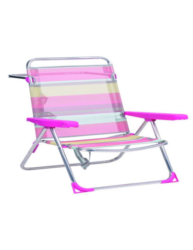 Silla Playa Alta Aluminio Respaldo Bajo Rayas Multicolor