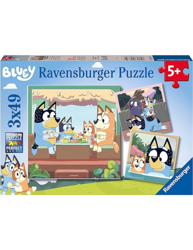 Puzzle Bluey, Colección 3 x 49, 3 Puzzle de 49 Piezas