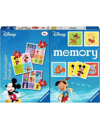 Ravensburger - Multipack Disney, Memory® 48 Cartas + 3 Puzzle Niños de 25/36/49 Piezas