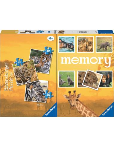 Memory®  Multipack Savana, 48 Cartas + 3 Puzzle Niños de 25/36/49 Piezas