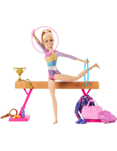 Barbie Tú Puedes ser Muñeca Gimnasta Rubia con Set de Juego