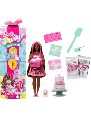 Barbie Party Unboxed Serie Cumpleaños de Mascotas Corazones Brillantes - Rosa