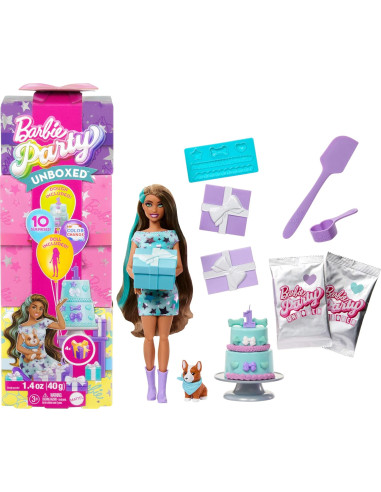 Barbie Party Unboxed Serie Cumpleaños de Mascotas Estrellas de Fiesta - Azul