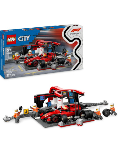 LEGO City Parada en Boxes de F1 y Equipo de Mecánicos con Coche Ferrari