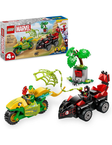 LEGO Marvel Spidey Spin y Electro: Duelo de Vehículos Dinosaurio, Coche y Moto