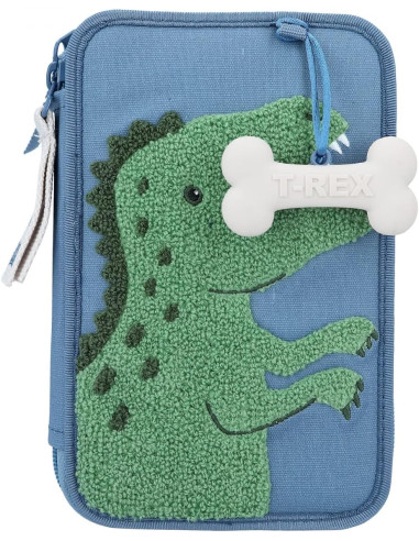 World Dino Mini-Estuche de 2 Compartimentos Azul, con Motivo de Dinosaurio de Rizo