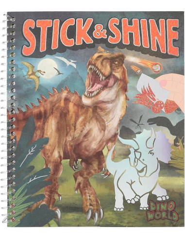 Dino World - Libro para Colorear Stick & Shine, 24 páginas con fantásticos Motivos de Dinosaurios