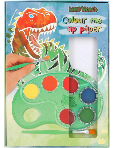 Dino World - Colour me up Paper, papel de acuarela con 10 motivos para colorear