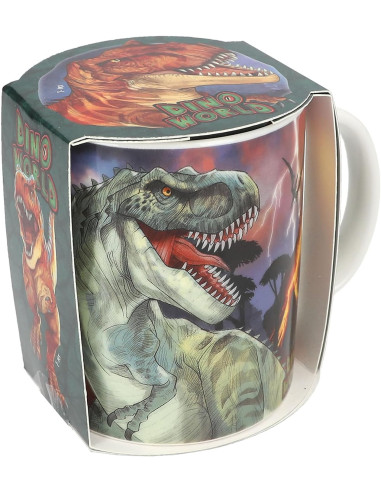 Dino World Blanco con Gran impresión de Dinosaurio, Taza de Porcelana con asa