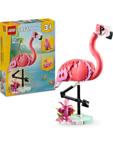 LEGO Creator 3 en 1 Fauna Salvaje: Flamenco Rosa Transformable en Cacatúa o Ajolote